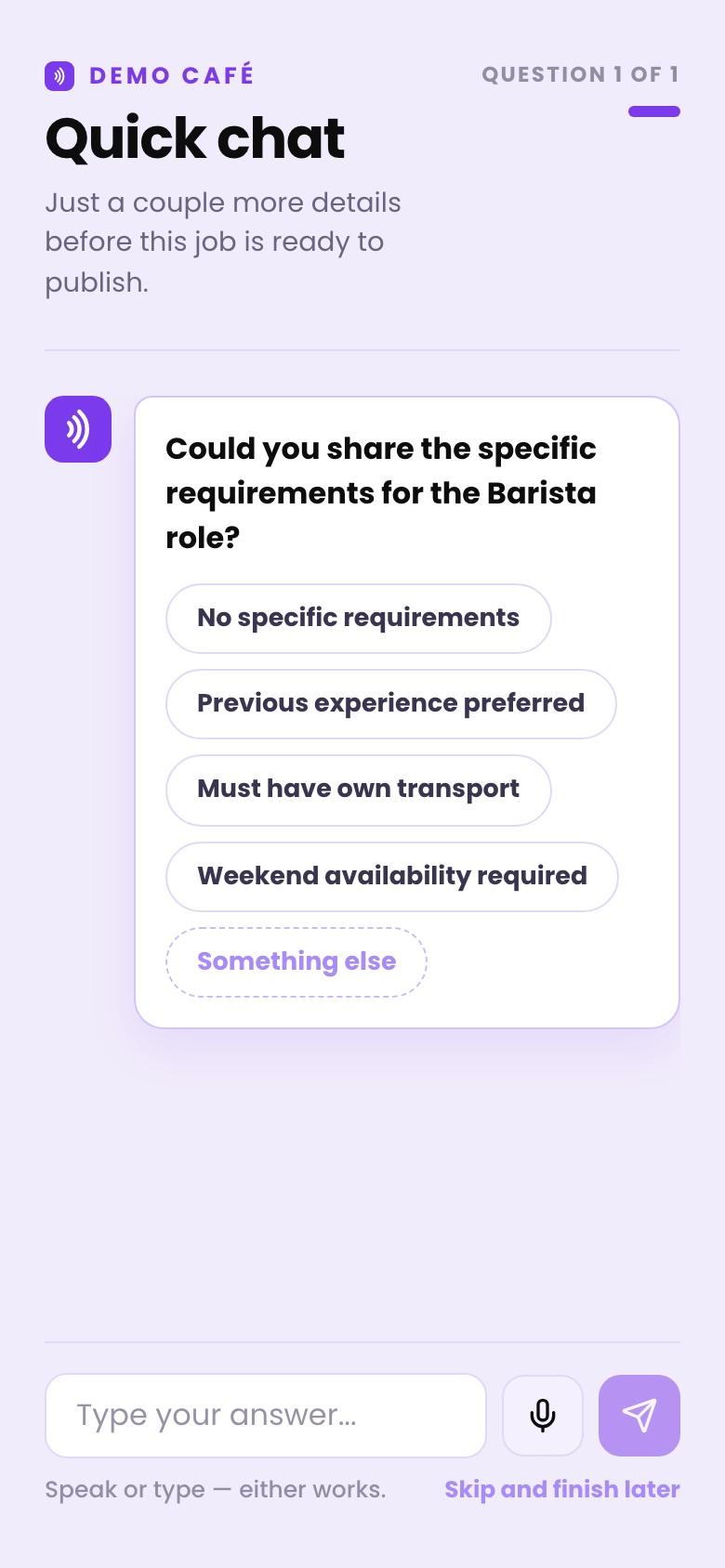 The AI asking a follow-up question in a chat