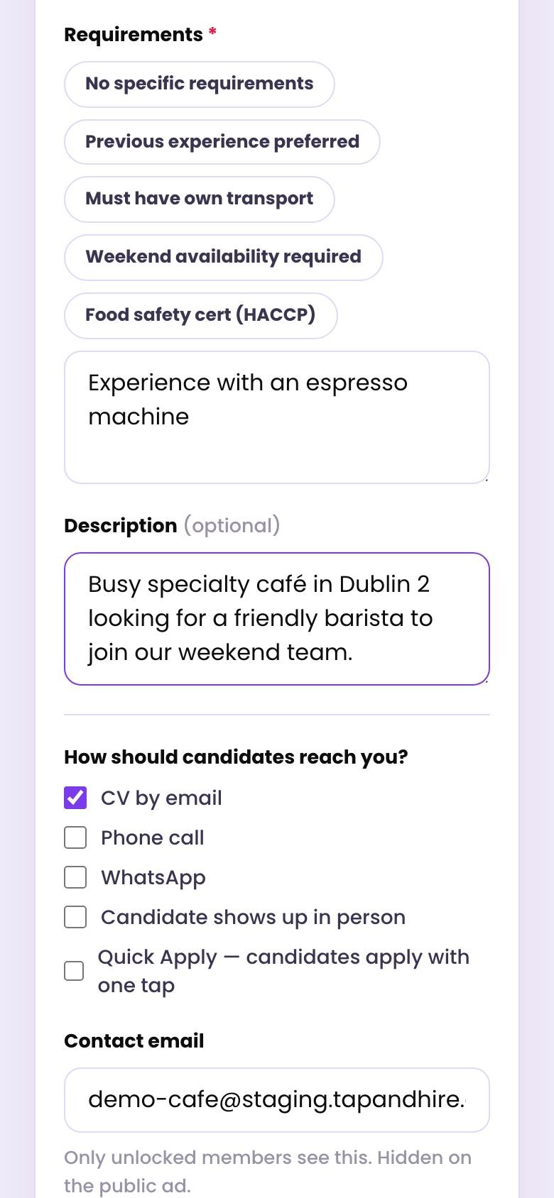 Choosing how candidates should get in touch