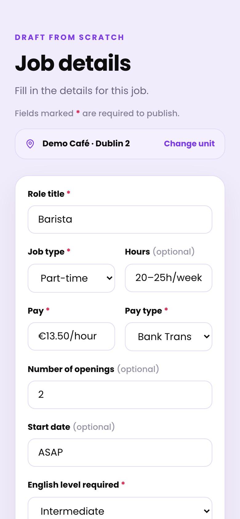 Job details filled in by the AI, ready to review